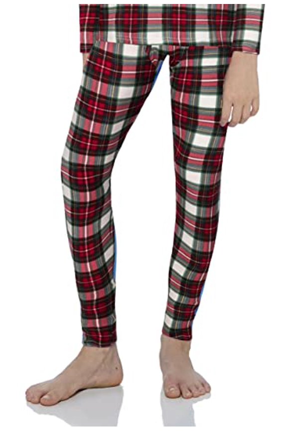 Kids Base Layer Thermal Pants Long Johns Fleece-Lined Bottoms, White Plaid XL