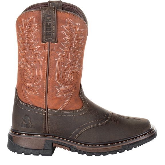 Rocky Kids' Ride FLX Western Boot, Dk Chocolate And Burnt Orange, Size 11(M)