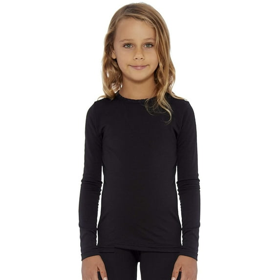 Rocky Kids Thermal Underwear Shirt for Girls Base Layer Long Johns, Black Small