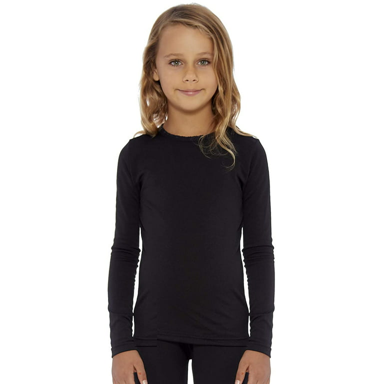 Rocky Kids Thermal Underwear Shirt for Girls Base Layer Long Johns, Black  Small