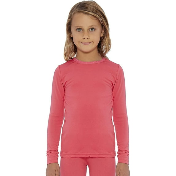 Rocky Kids Thermal Underwear Shirt for Girls Base Layer Long Johns, Coral Large