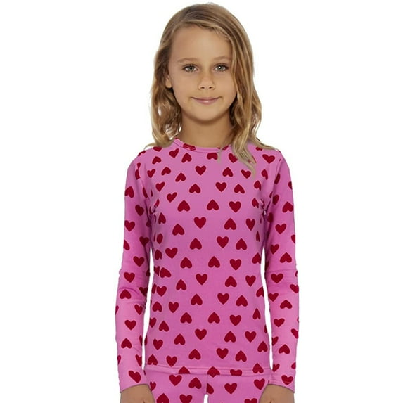 Rocky Kids Thermal Underwear Shirt for Girls Base Layer Long Johns, Heart Design Medium