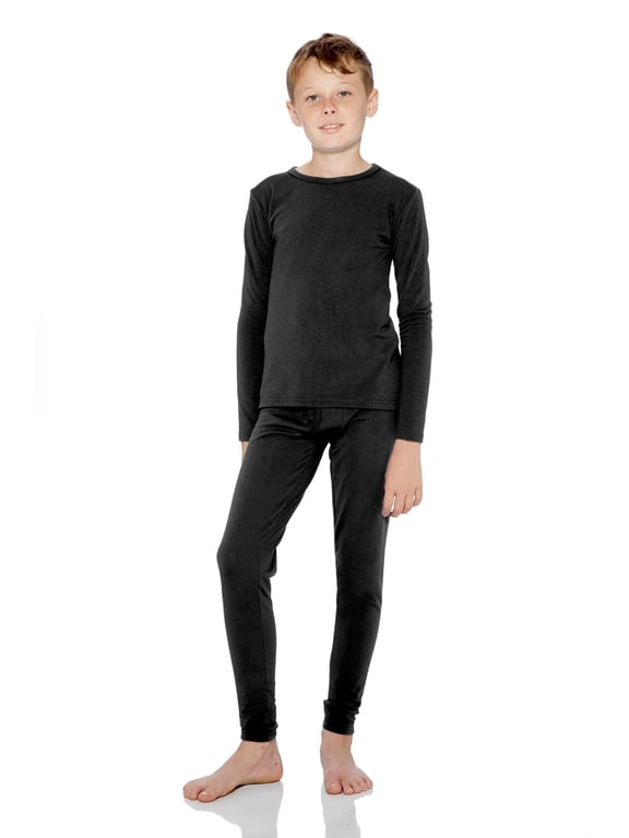 Kids Thermal Underwear Top & Bottom Set Long Johns for Boys, Black Medium