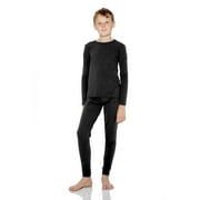 ROCKY Kids Thermal Underwear Top & Bottom Set Long Johns for Boys, Black Medium
