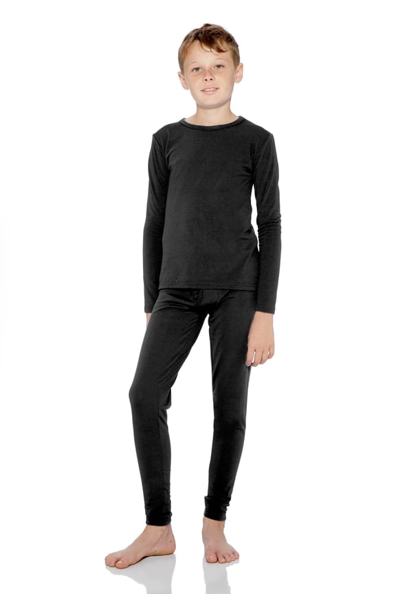 Kids Thermal Underwear Top & Bottom Set Long Johns for Boys, Black XL