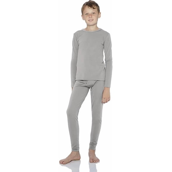 Rocky Kids Thermal Underwear Top & Bottom Set Long Johns for Boys, Heather Grey XS