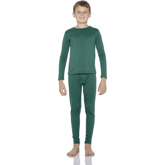 Rocky Kids Thermal Underwear Top & Bottom Set Long Johns for Boys, Jade Large