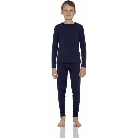 Rocky Kids Thermal Underwear Top & Bottom Set Long Johns for Boys, Navy Large