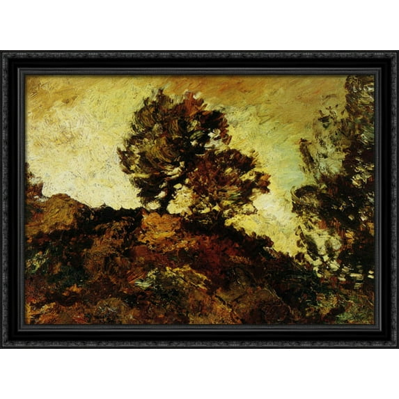 Rocky Landscape 38x28 Large Black Ornate Wood Framed Canvas Art by Adolphe Thomas Monticelli
