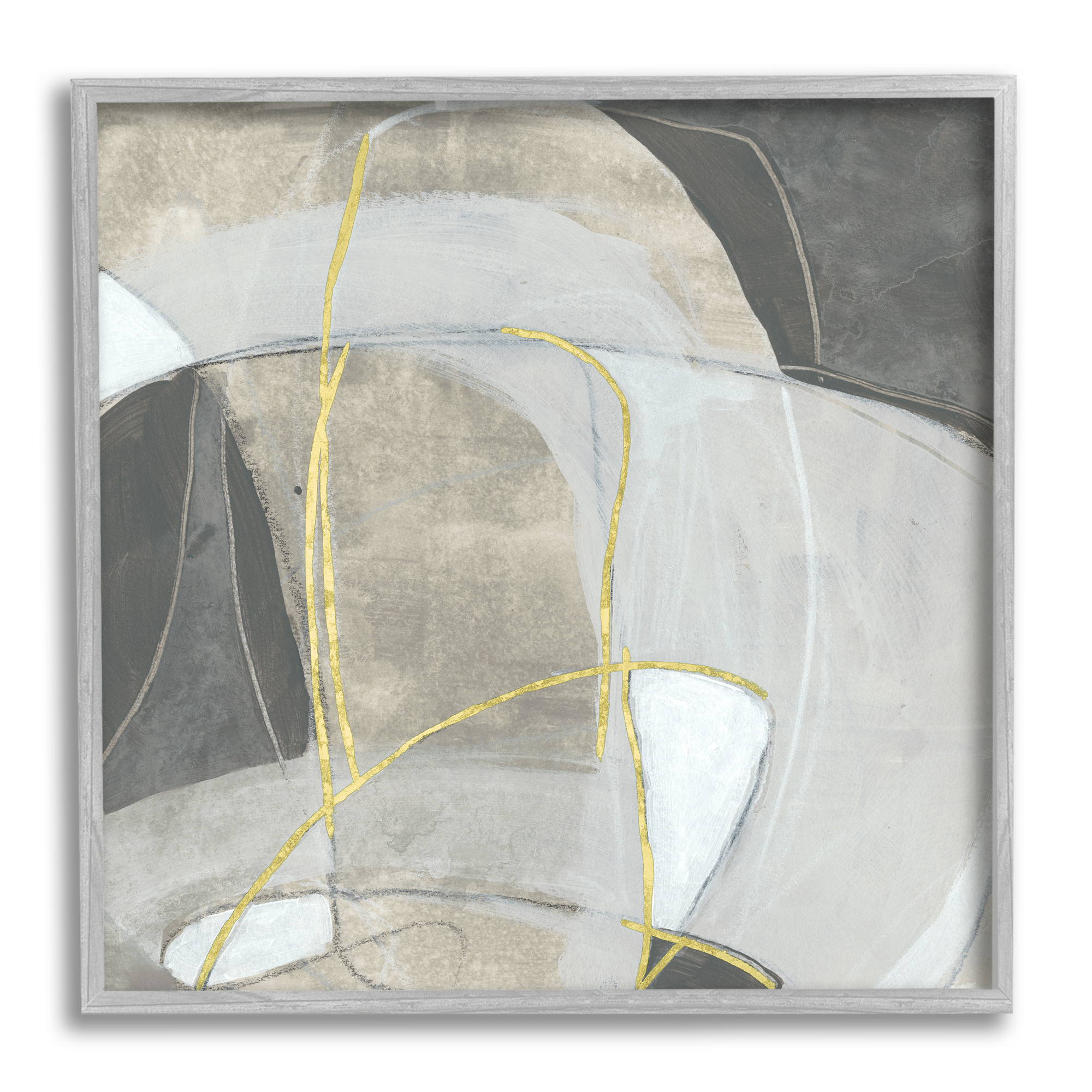 Rocky Landscape Abstraction Neutral Tone Circular Shapes Abstract Framed Art Print Wall Art, 17x17