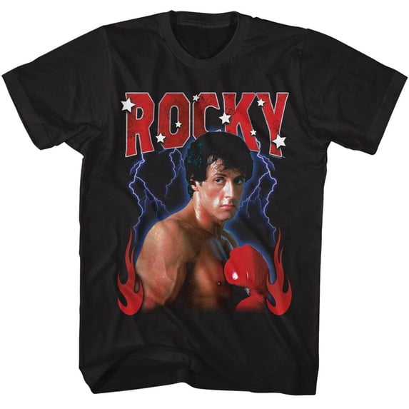 Rocky Lightning Flames Black Adult T-Shirt 2Xl