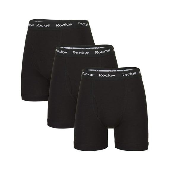 Rocky Men's Boxer Briefs COTTON BREATH-EASY FABRIC® Pouch Underwear 3-Pack Black Small