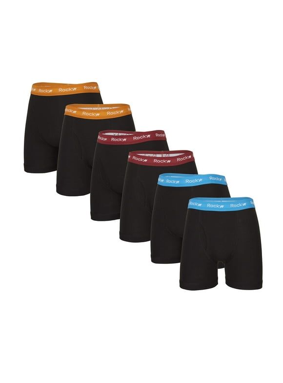 Rocky Men's Boxer Briefs COTTON BREATH-EASY FABRIC® Pouch Underwear 6-Pack Black (Colored Waistband) Small