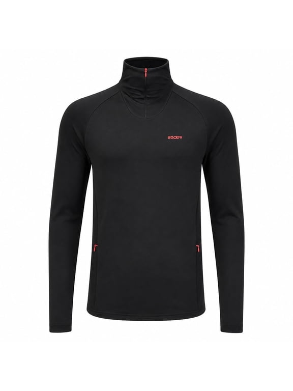 Men’s Quarter Zip Pullover, Lightweight Stretch Athletic 1/4 Zip Golf Sweater and Workout Sweatshirt, Long Sleeve Thermal Shirt with Zip Pocket for Men, Black, Large