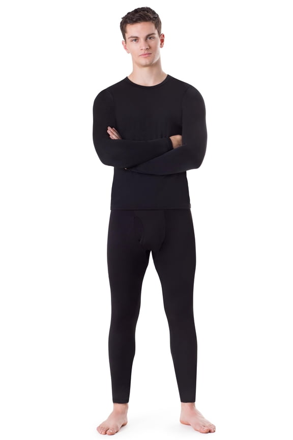 Men’s Thermal Underwear Set Insulated Top & Bottom Base Layer For Cold Weather, Black Large
