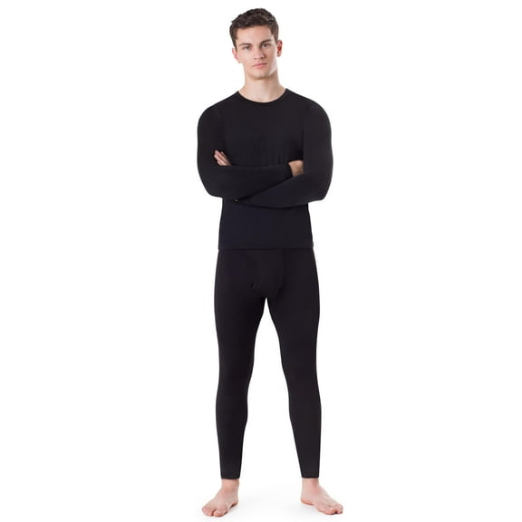 Rocky Men’s Thermal Underwear Set Insulated Top & Bottom Base Layer For Cold Weather, Black Large
