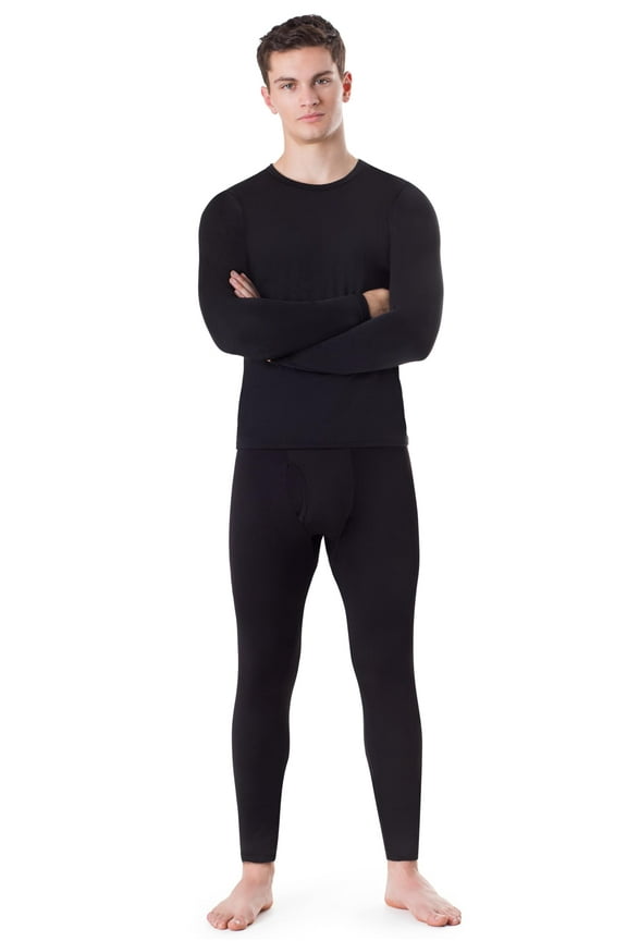 Men’s Thermal Underwear Set Insulated Top & Bottom Base Layer For Cold Weather, Black Medium