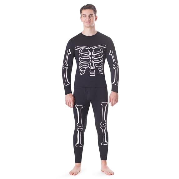 Rocky Men’s Thermal Underwear Set Insulated Top & Bottom Base Layer For Cold Weather, Glow in the Dark Skeleton Small