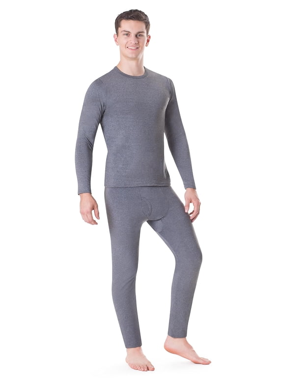 Men’s Thermal Underwear Set Insulated Top & Bottom Base Layer For Cold Weather, Melange Charcoal Grey 6X