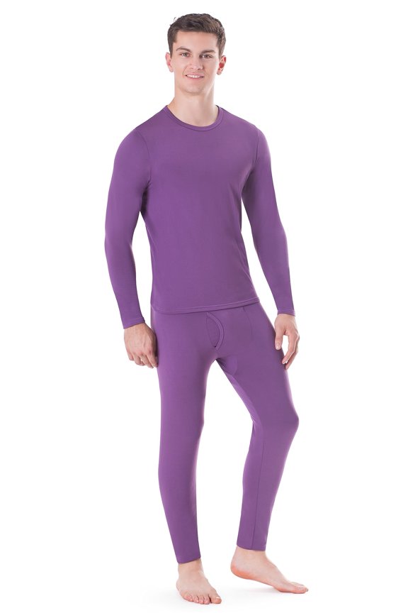 Men’s Thermal Underwear Set Insulated Top & Bottom Base Layer For Cold Weather, Plum XL