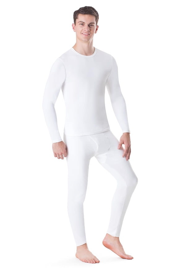 Men’s Thermal Underwear Set Insulated Top & Bottom Base Layer For Cold Weather, White 4X