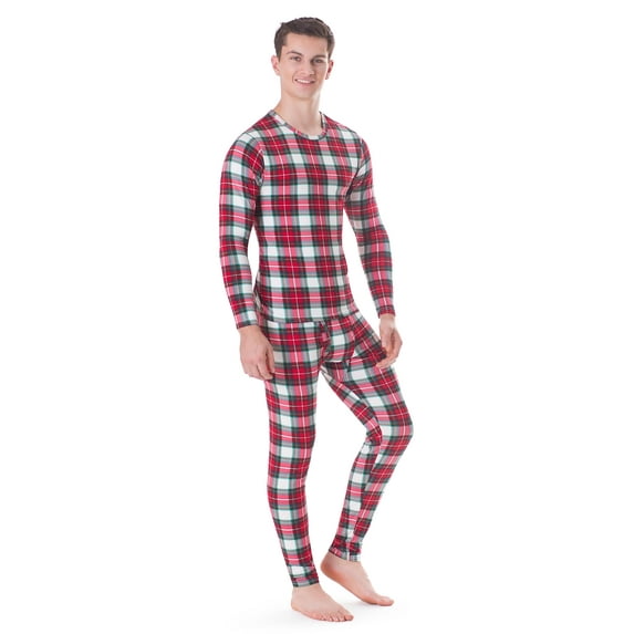 Rocky Men’s Thermal Underwear Set Insulated Top & Bottom Base Layer For Cold Weather, White Plaid XL