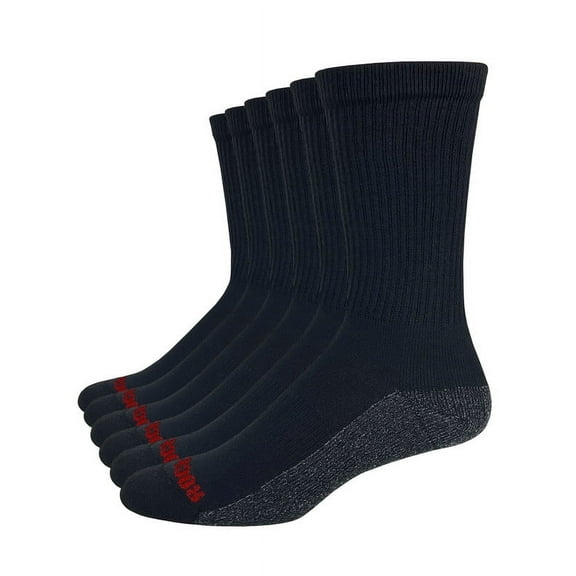 Rocky Mens Cotton Comfort Seamless Toe Cushion Crew Socks 6 Pair Pack