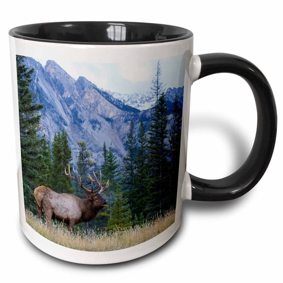 3drose, Rocky Mountain Bull Elk Bugling., 15oz Two-tone Black Mug