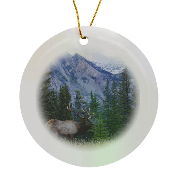 3drose, Rocky Mountain Bull Elk Bugling., Circle Porcelain Ornament
