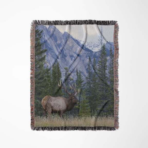 Rocky Mountain Bull Elk Bugling., Woven Blanket