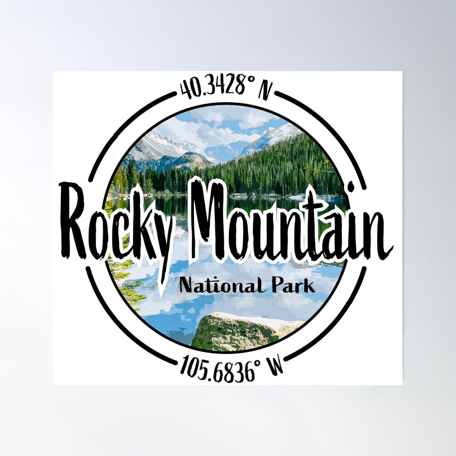 Rocky Mountain Design With Latitude And Longitude Poster Wall Art