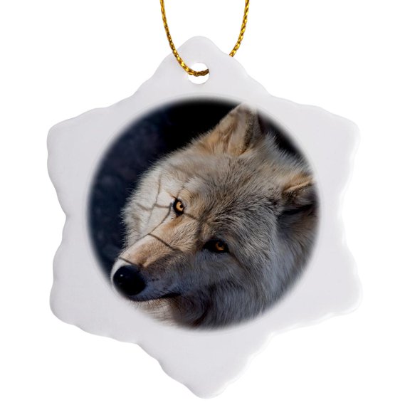 3drose, Rocky Mountain Grey Wolf, 3 inch Snowflake Porcelain Ornament