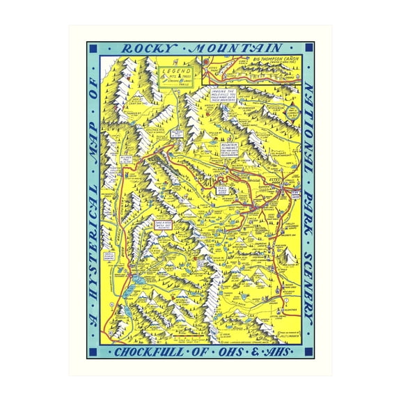 Rocky Mountain National Park Art, 1948 Vintage Map of Rocky Mountain National Park History Wall Decor Gift, Old Rocky Mountain National Park Map - 24" x 36" Unframed Print