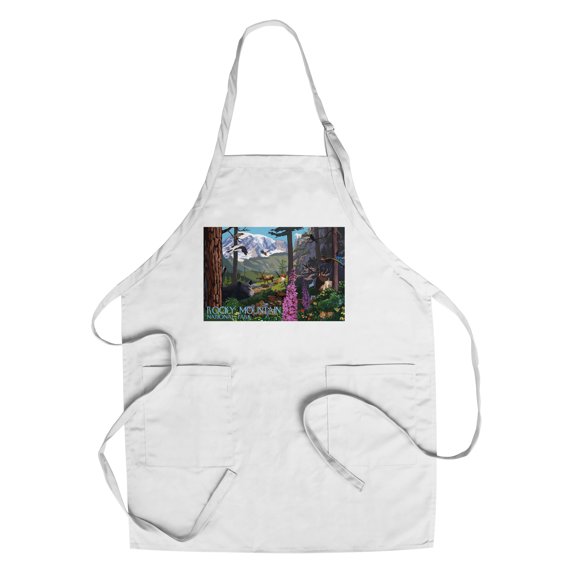 Rocky Mountain National Park, Colorado, Wildlife Utopia (Cotton Canvas Apron, Kitchen Cooking, Baking, Grilling, Unisex with Pockets)