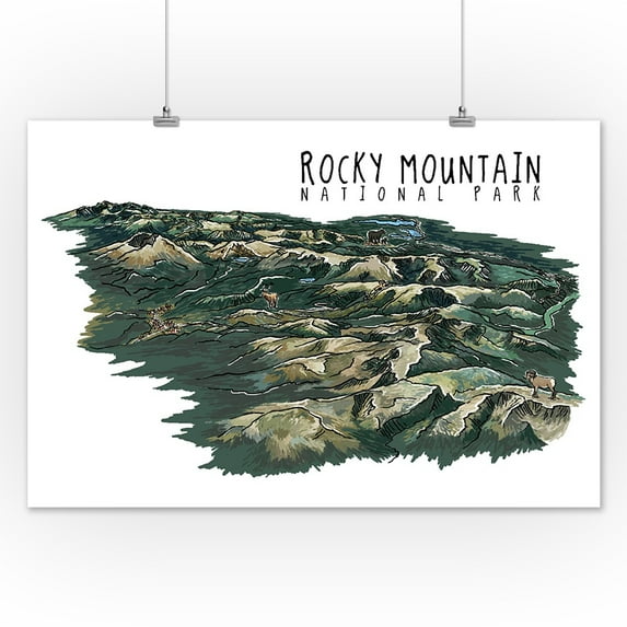 Rocky Mountain National Park - Line Drawing - Lantern Press Artwork (12x18 Art Print, Wall Decor Travel Poster)