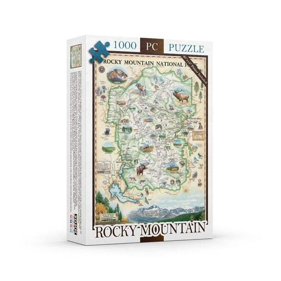 Rocky Mountain National Park Map Cardboard Jigsaw Puzzle - 1000 Pieces, Hand-Illustrated - Educational, Family Activity, Ages 7+, Includes Poster - 25.4 x 19.8