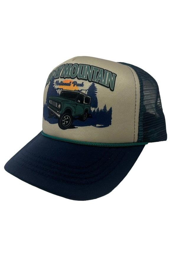 Rocky Mountain National Park Men's Retro Vintage Foam Trucker Hat Cap in Navy