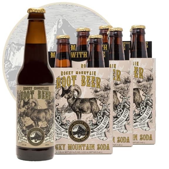 Rocky Mountain Soda, 24‑Pack 12 Fl Oz Bottles, Small‑Batch Craft Soda Pop, Gluten‑Free, Vegan, Organic Cane Sugar, No Preservatives, No Added Sodium, Root Beer Soda Pop
