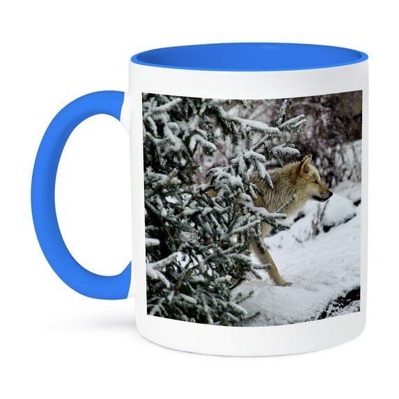 3dRose, Rocky Mountain Wolf 2, 15oz Two-Tone Blue Mug