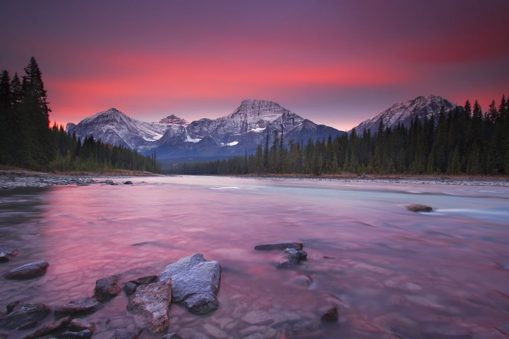 Rocky Mountains Athabasca River Jasper National Park Jasper Alberta Canada Canvas Art - Carson Ganci Design Pics (34 x 22)