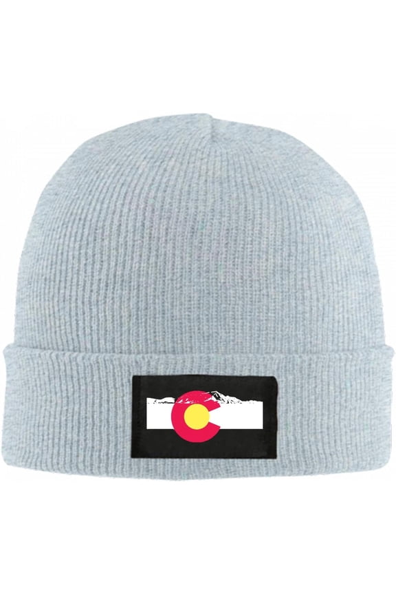 Rocky Mountains Colorado Flag Beanie Hat for Women Men Winter Hat Cuffed Winter Beanie Warm Skull Cap Plain Knit Hat Cap