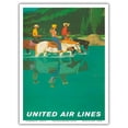 thumbnail image 1 of Rocky Mountains - Horseback Riders - United Air Lines - Vintage Airline Travel Poster by Stan Galli c.1960s - Master Art Print (Unframed) 9in x 12in, 1 of 4