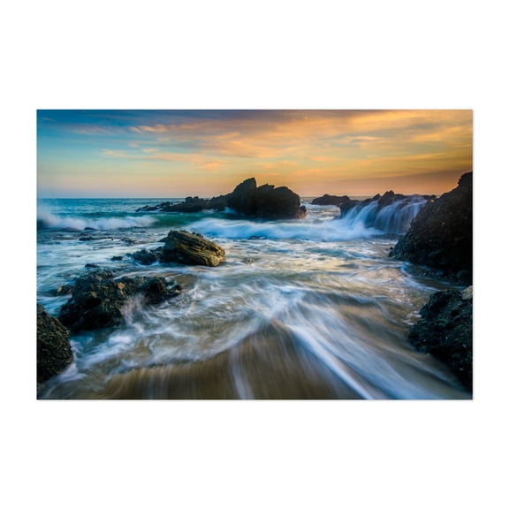 Rocky Pacific at Thousand Steps Beach - Laguna Beach California Photography Ocean Waves Coastal Sunset Beach Nature Landscape Unframed Wall Art Print 40 x 60 inches