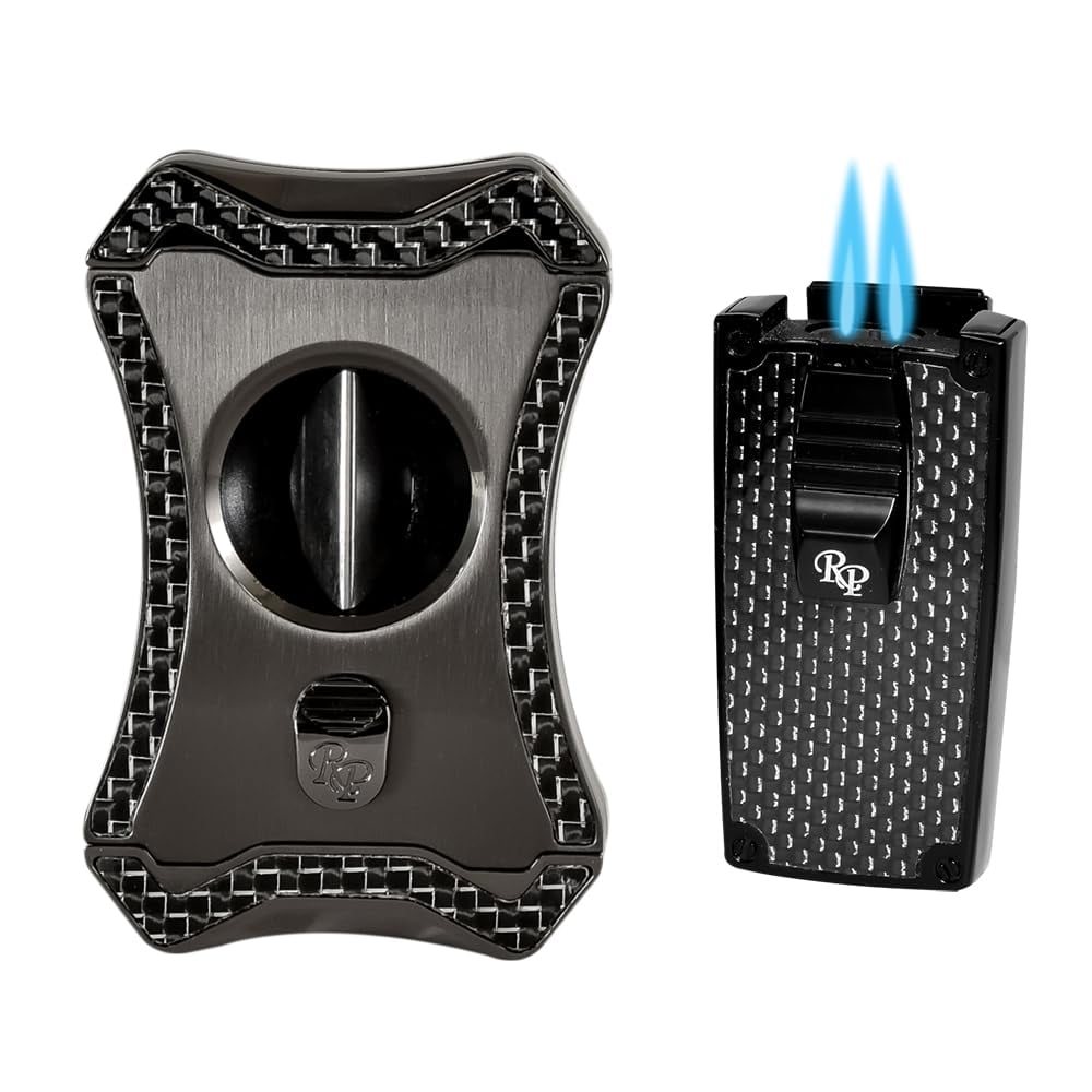 Rocky Patel Nero Lighter and Viper Cutter Cigar Set - Silver Gunmetal and Black