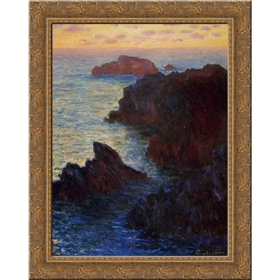 Rocky Point at Port Goulphar 20x24 Gold Ornate Wood Framed Canvas Art by Monet, Claude