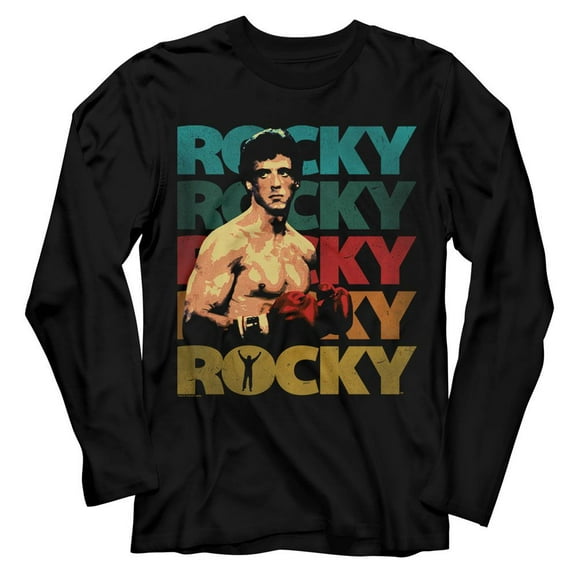 Rocky Pose 70's Retro Fade Men's Long Sleeve T Shirt Balboa Boxing Champion