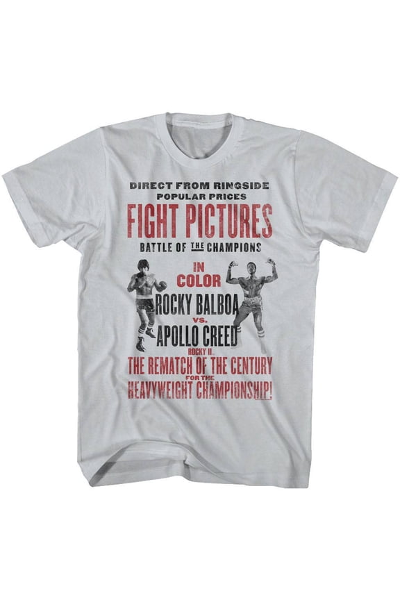 Rocky Balboa v Apollo Creed Fight Pictures Men's T Shirt (Silver, Adult3XL)