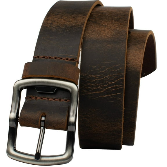 Rocky River Distressed Leather Belt by Nickel Smart® - Nickel Free Belt Buckle, 1.5 Inch Wide Strap of Full Grain Distressed Leather, Hypoallergenic Bottle Opener Buckle, Made In USA