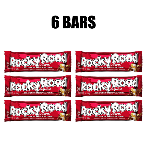 Rocky Road Bar, Milk Chocolate Coated Marshmallow with Cashews, 1.8 Oz, 6 Bars