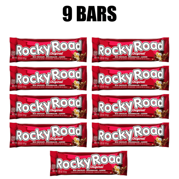 Rocky Road Bar, Milk Chocolate Coated Marshmallow with Cashews, 1.8 Oz, 9 Bars
